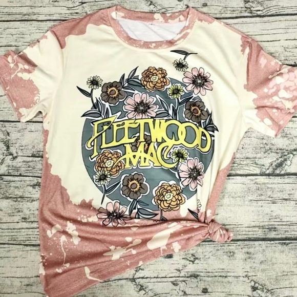 Tops - Fleetwood Mac Floral Pink Acid
Wash Tee